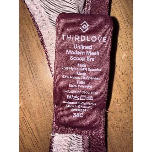 ThirdLove 36C Modern Mesh Unlined Scoop Bra Burgundy Underwire Breathable Sexy - Picture 5 of 8